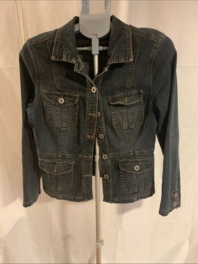 Contrast safari style denim jacket, blackish,large